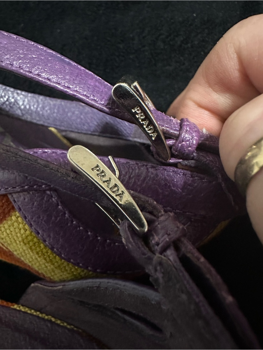 Prada vintage canvas and leather geometric print heel sandals. - Picture 6 of 6